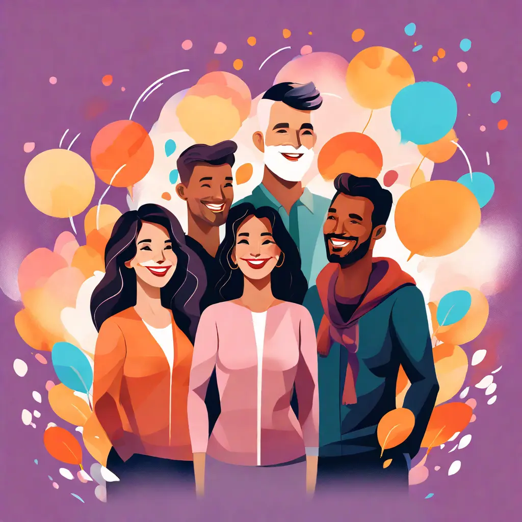 simple abstract illustration of Team members expressing gratitude towards their leader, warm colours simple abstract illustration of Team members expressing gratitude towards their leader, warm colours