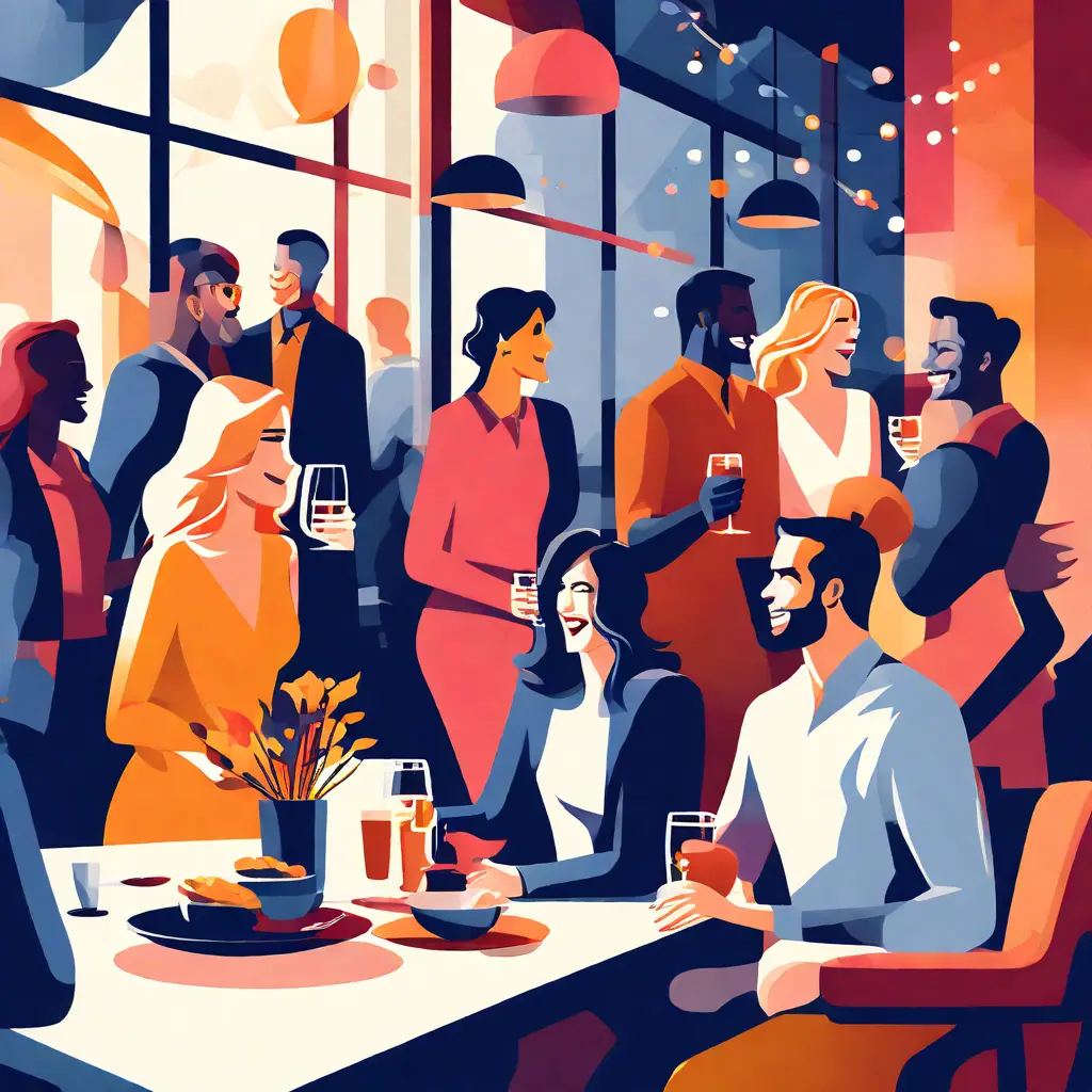 simple abstract illustration of  Employee social event or company outing, warm colours