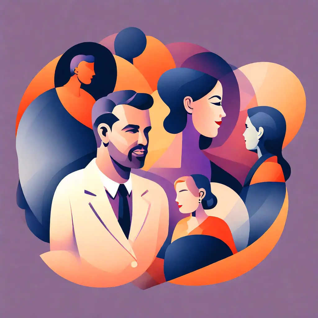 simple abstract illustration of A manager coaching a team member on delegation, warm colours, nice images, simple faces simple abstract illustration of A manager coaching a team member on delegation, warm colours, nice images, simple faces