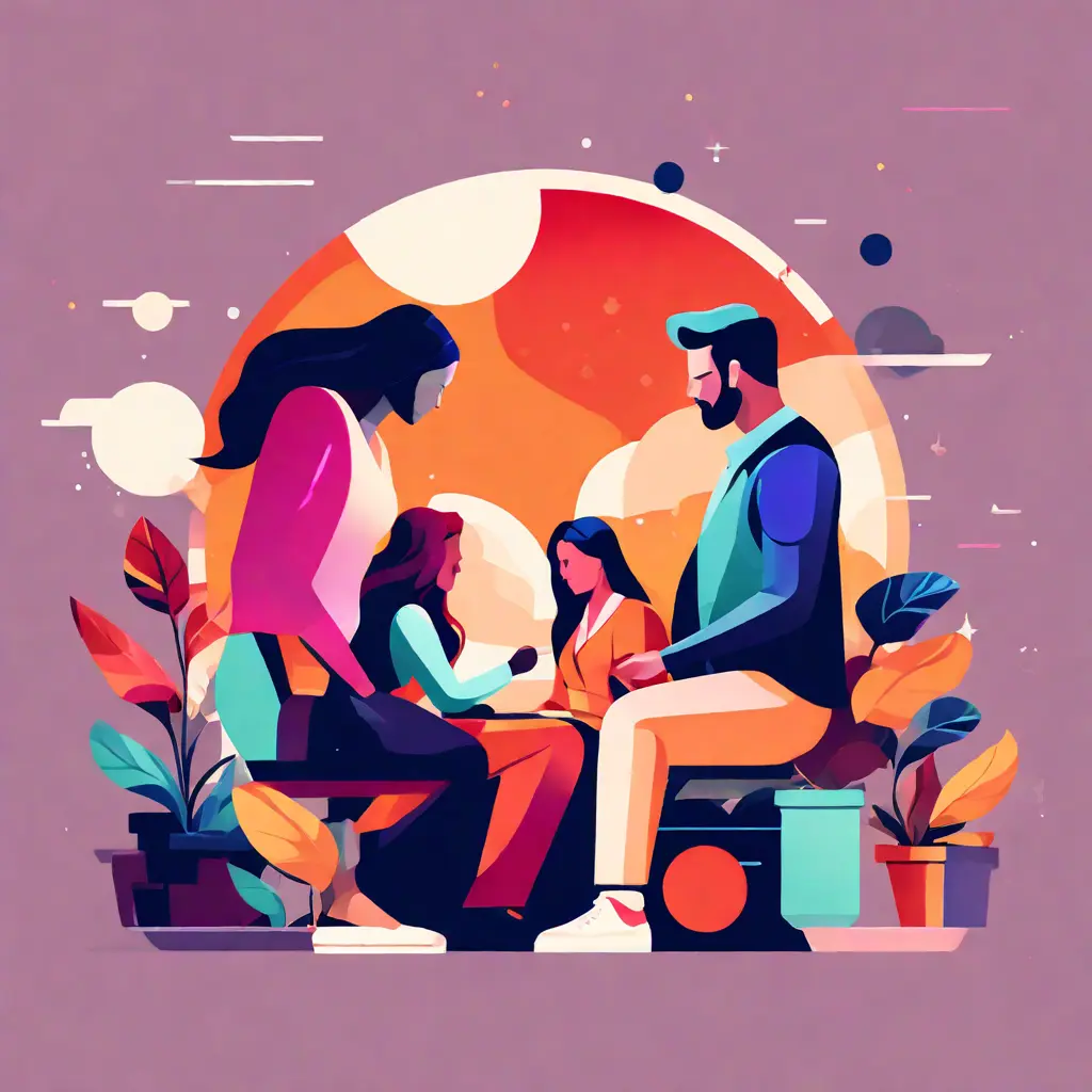 simple abstract illustration of  A team collaborating on a project, warm colours, nice images, simple faces
