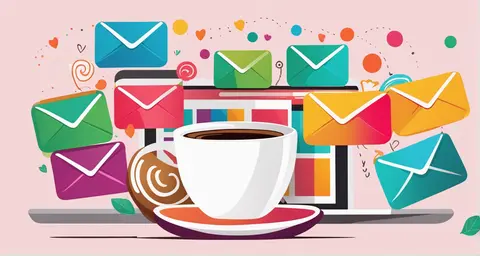 Central coffee chat email cup with colorful emails