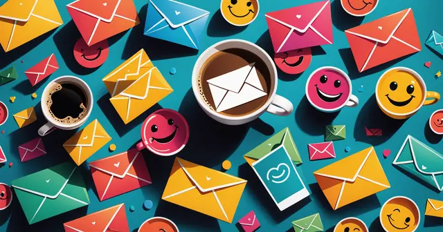 Coffee chat email: Colourful emails and coffee cups