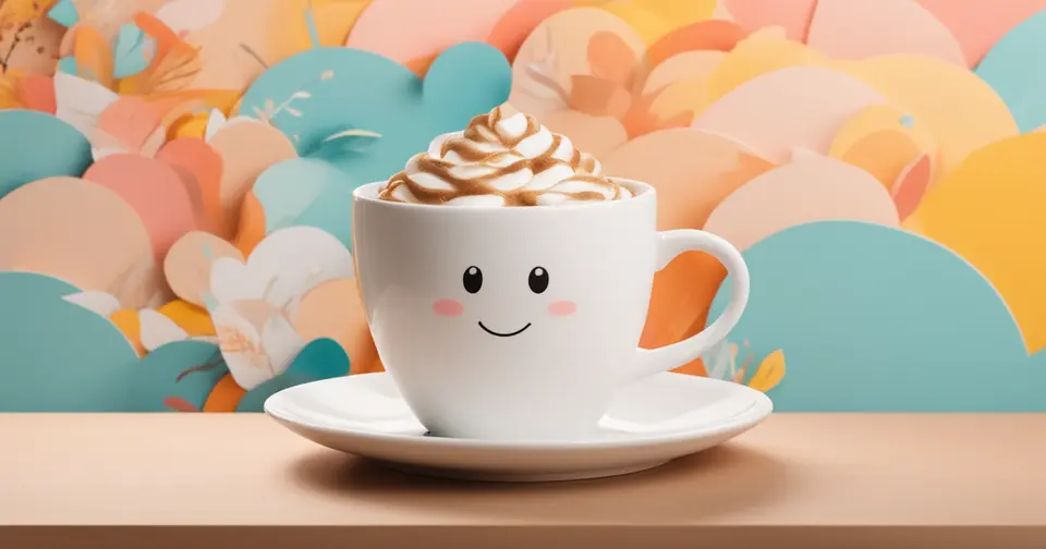 Smiley coffee cup with playful background