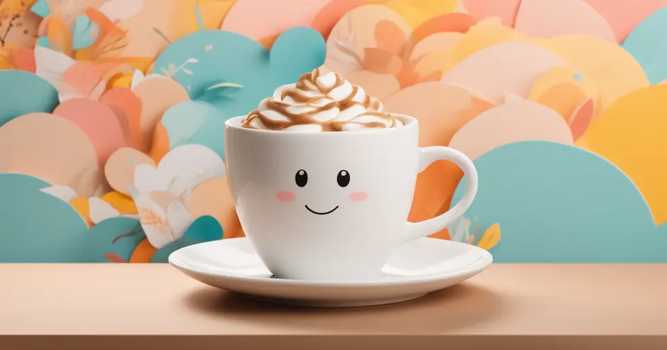 Smiley coffee cup with playful background Smiley coffee cup with playful background