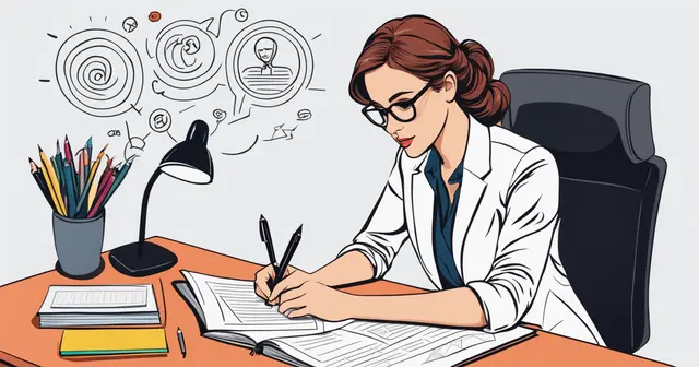 Female with glassess writing a follow up email