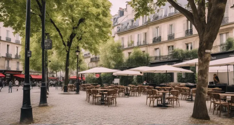 Small square in Paris with coffee chat tables