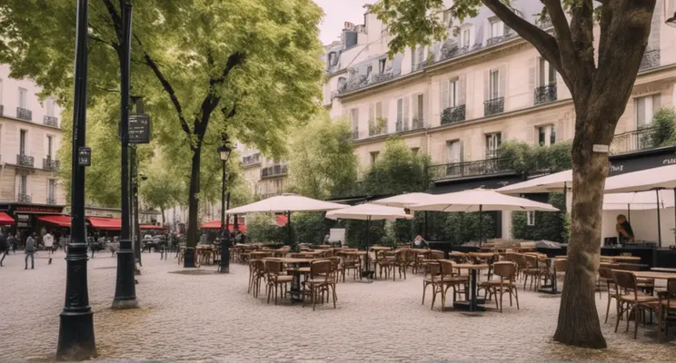 Small square in Paris with coffee chat tables Small square in Paris with coffee chat tables