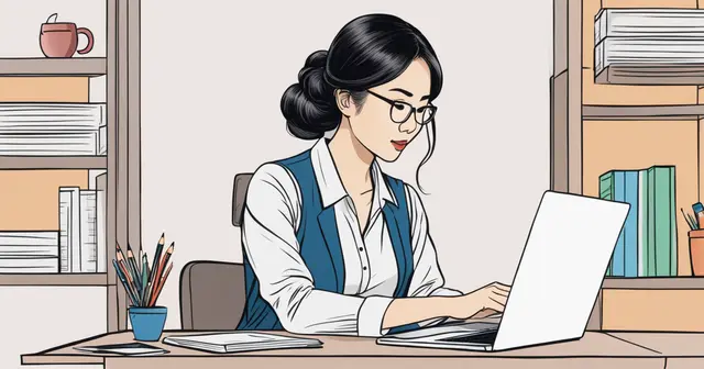 Asian woman working on thank you coffee chat email