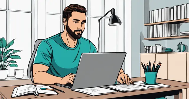 Man working on thank you coffee chat email