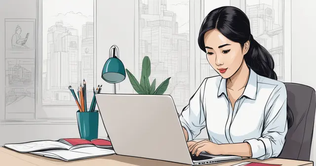 Woman working on thank you coffee chat email