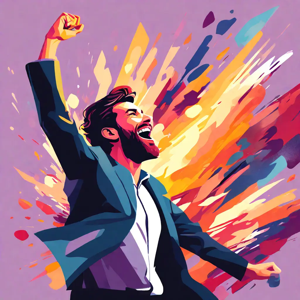 simple abstract illustration of  An employee expressing enthusiasm or passion for their work, warm colours