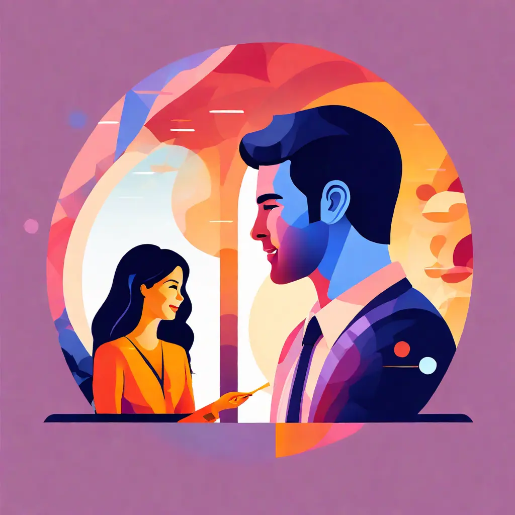 simple abstract illustration of  Employee mentoring a new hire, warm colours