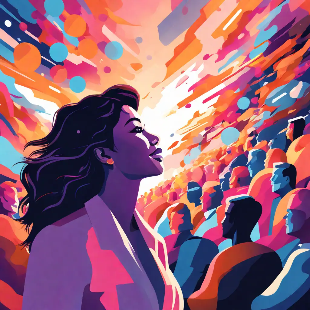 simple abstract illustration of Employee participating in a company-sponsored event, warm colours simple abstract illustration of Employee participating in a company-sponsored event, warm colours