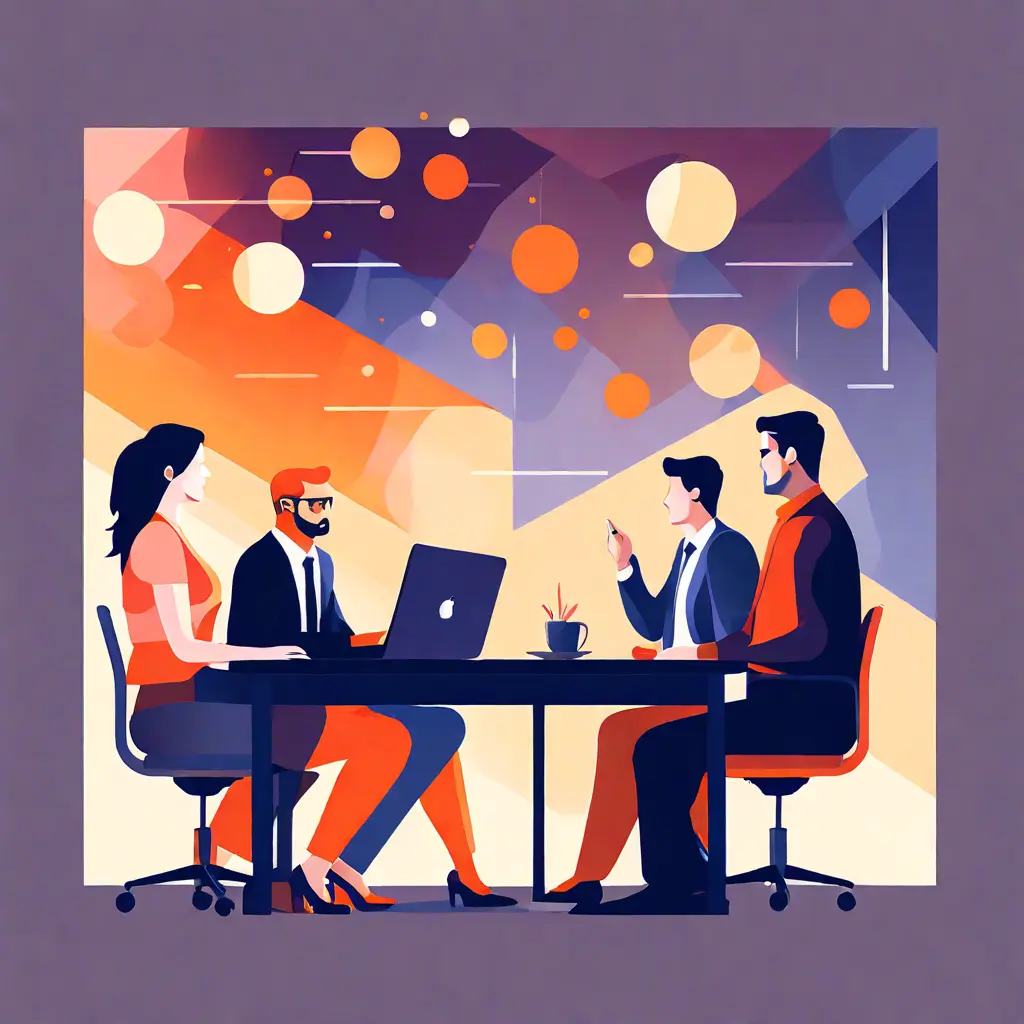 simple abstract illustration of  Employee participating in a performance review, warm colours