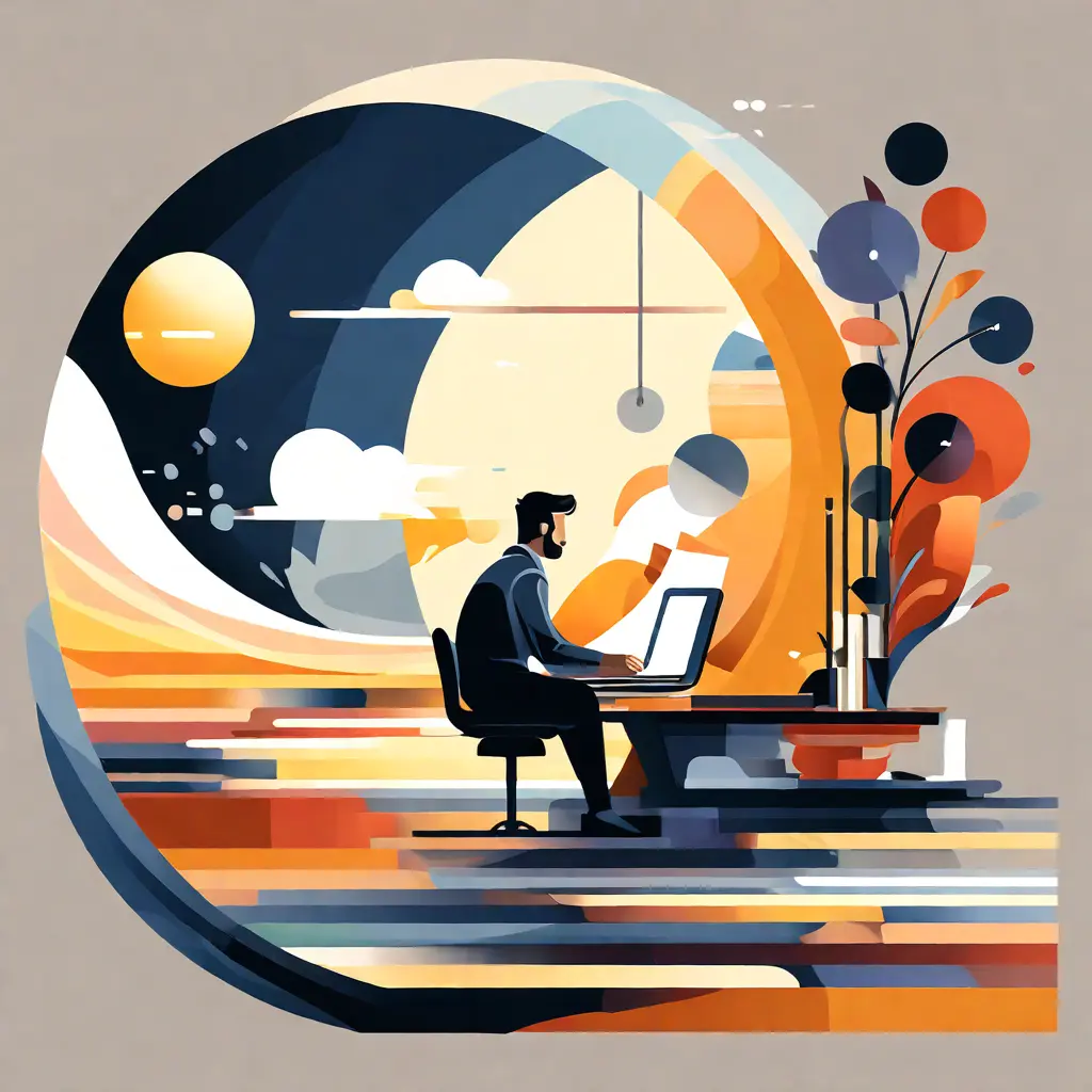 simple abstract illustration of  Employee working on a flexible schedule, warm colours