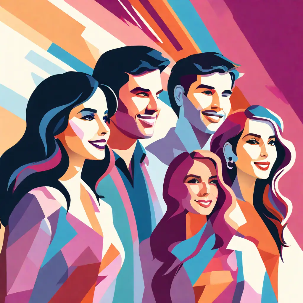 simple abstract illustration of Group of employees participating in a team building activity, warm colours simple abstract illustration of Group of employees participating in a team building activity, warm colours