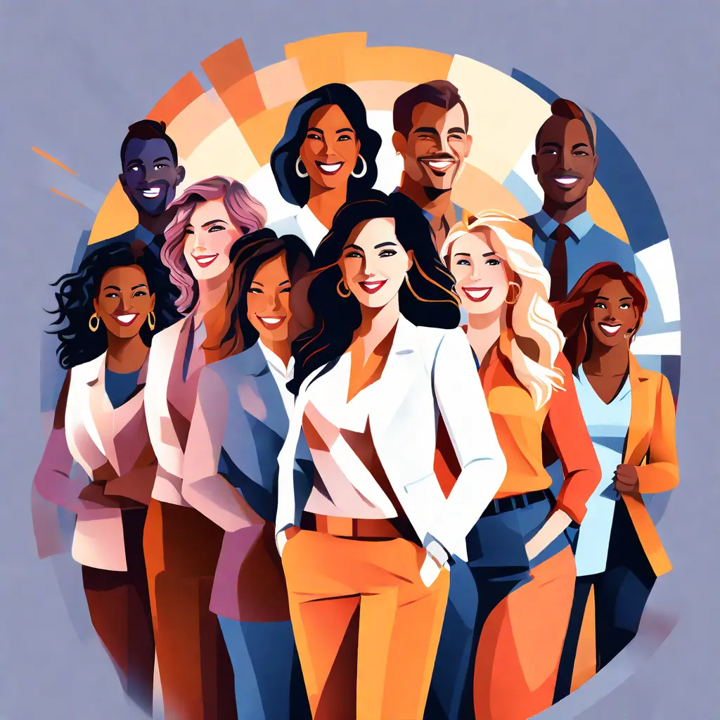 simple abstract illustration of A diverse group of employees participating in a team-building activity, warm colours simple abstract illustration of A diverse group of employees participating in a team-building activity, warm colours