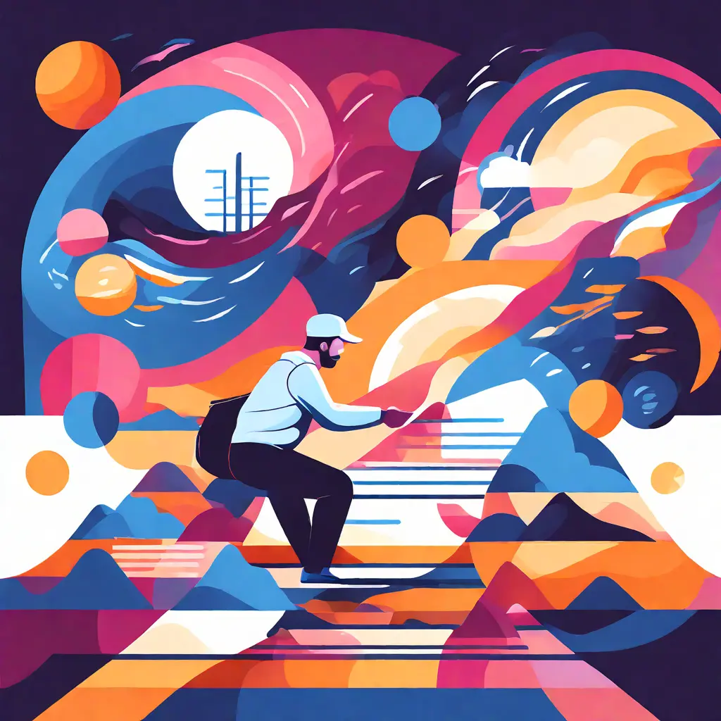 simple abstract illustration of  An employee taking initiative to solve a workplace challenge, warm colours