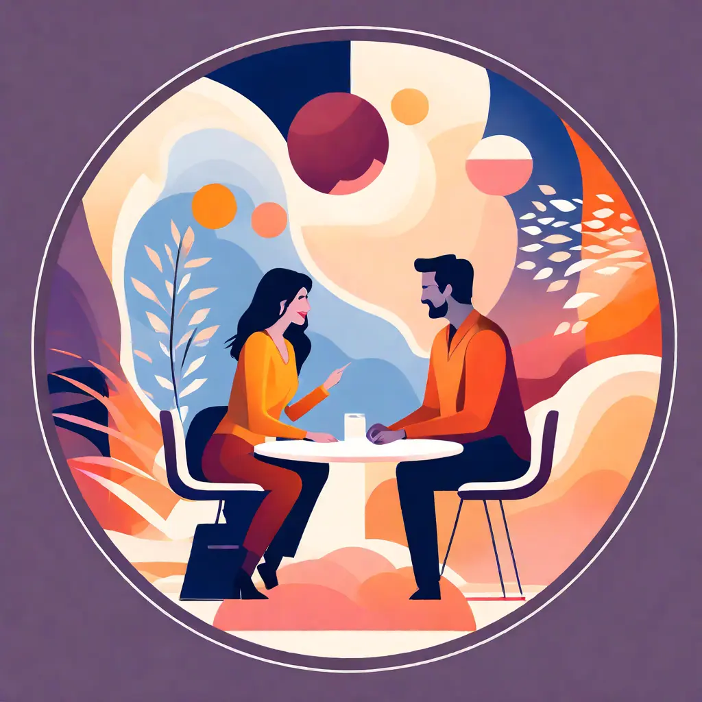 simple abstract illustration of  Employee mentorship or coaching session, warm colours