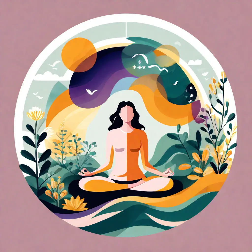 simple abstract illustration of Employee wellness program activity, such as yoga or meditation, warm colours simple abstract illustration of Employee wellness program activity, such as yoga or meditation, warm colours
