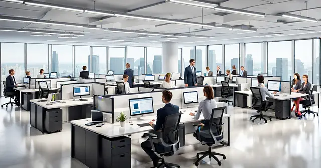 a large office with a lot of people working on computers