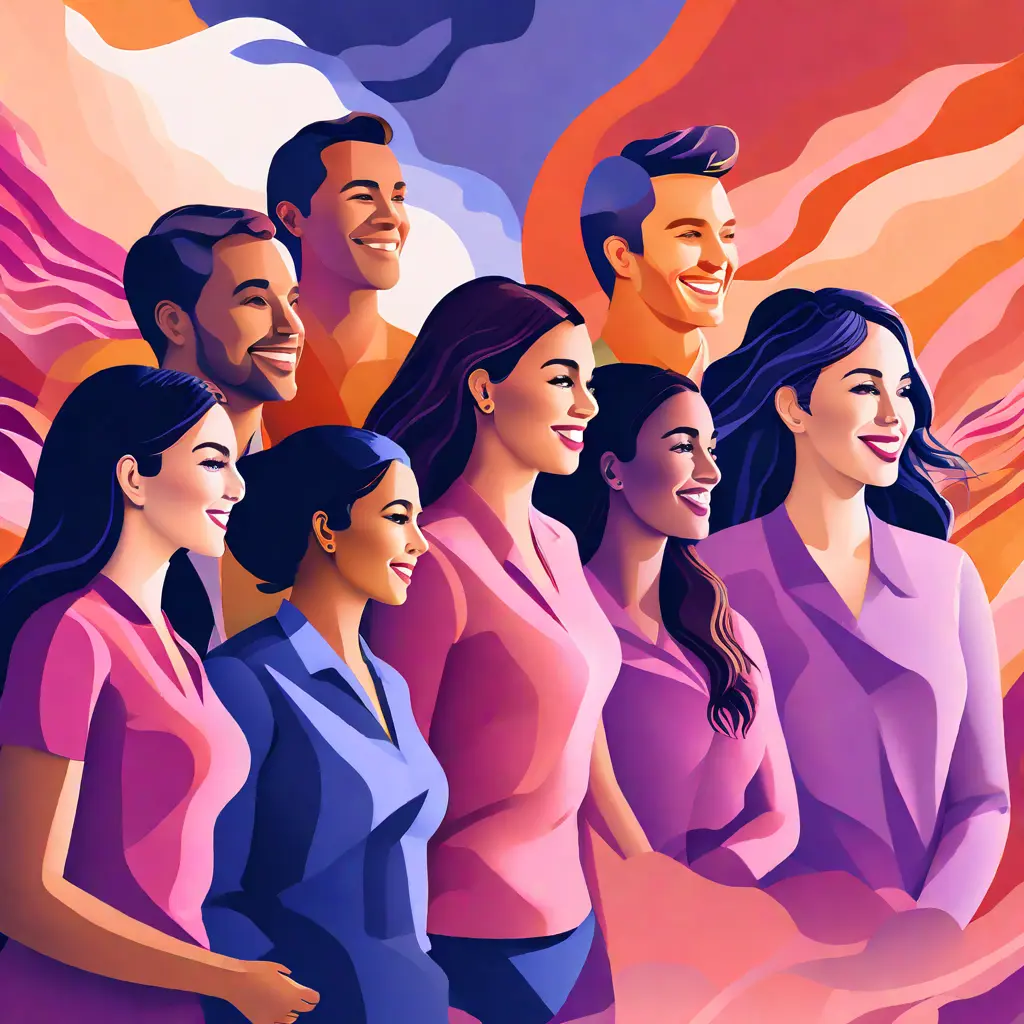 simple abstract illustration of  A group of employees participating in a company-sponsored wellness activity, warm colours