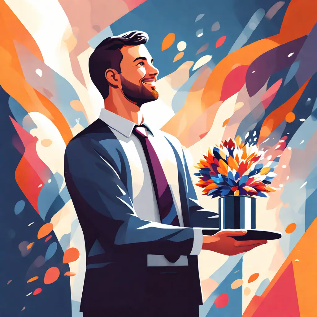 simple abstract illustration of  An employee receiving recognition for their hard work, warm colours