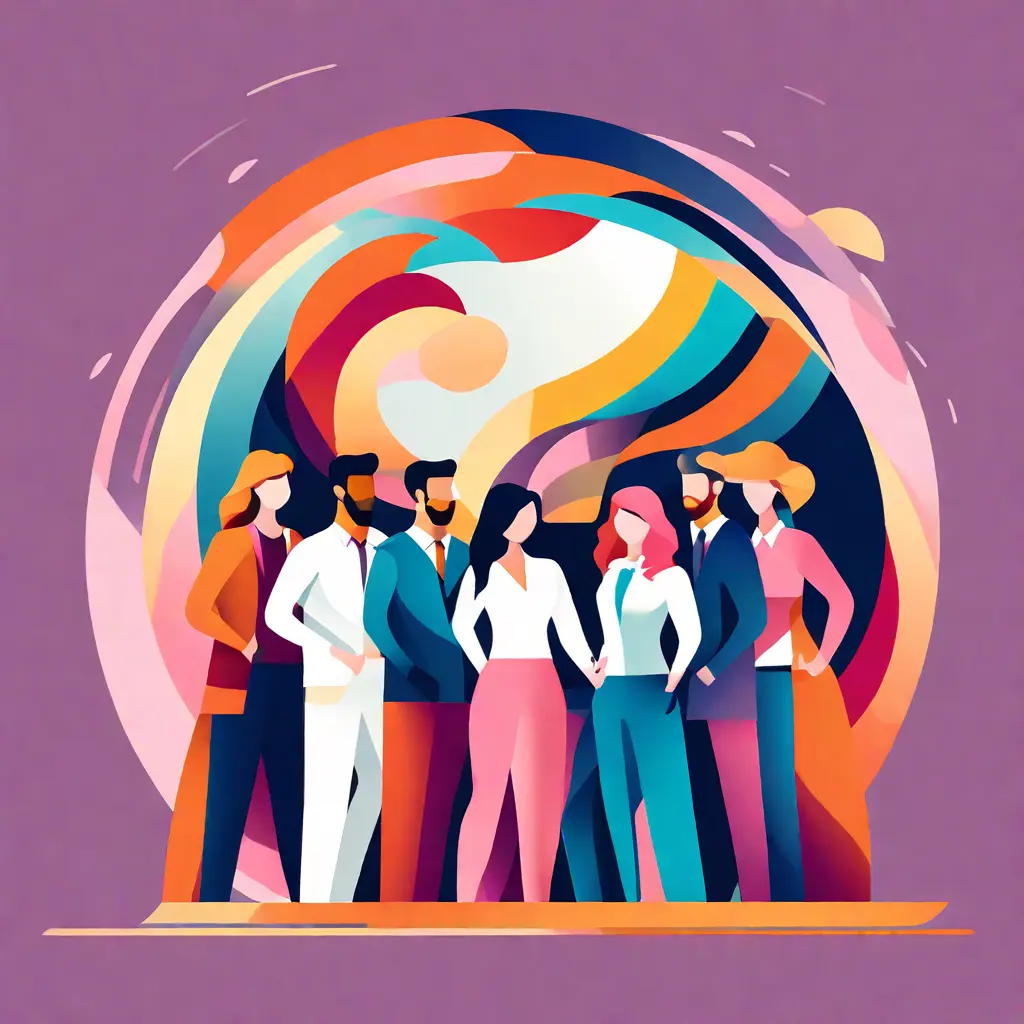 simple abstract illustration of  A team of employees participating in a team-building activity, warm colours