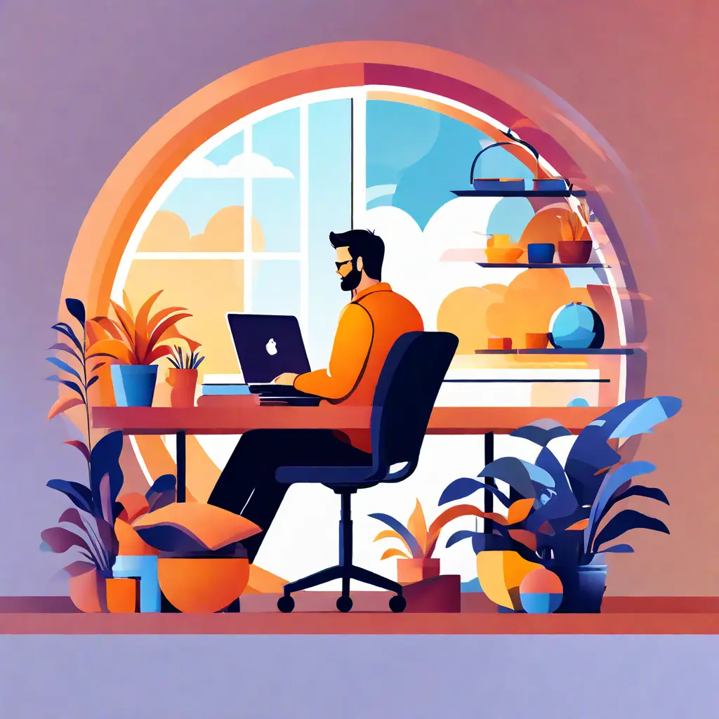 simple abstract illustration of  An employee utilizing flexible work options, such as remote work or flexible hours, warm colours