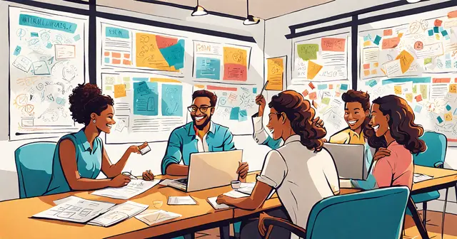 a group of people are sitting around a table with laptops in front of a board that says rsm a group of people are sitting around a table with laptops in front of a board that says rsm