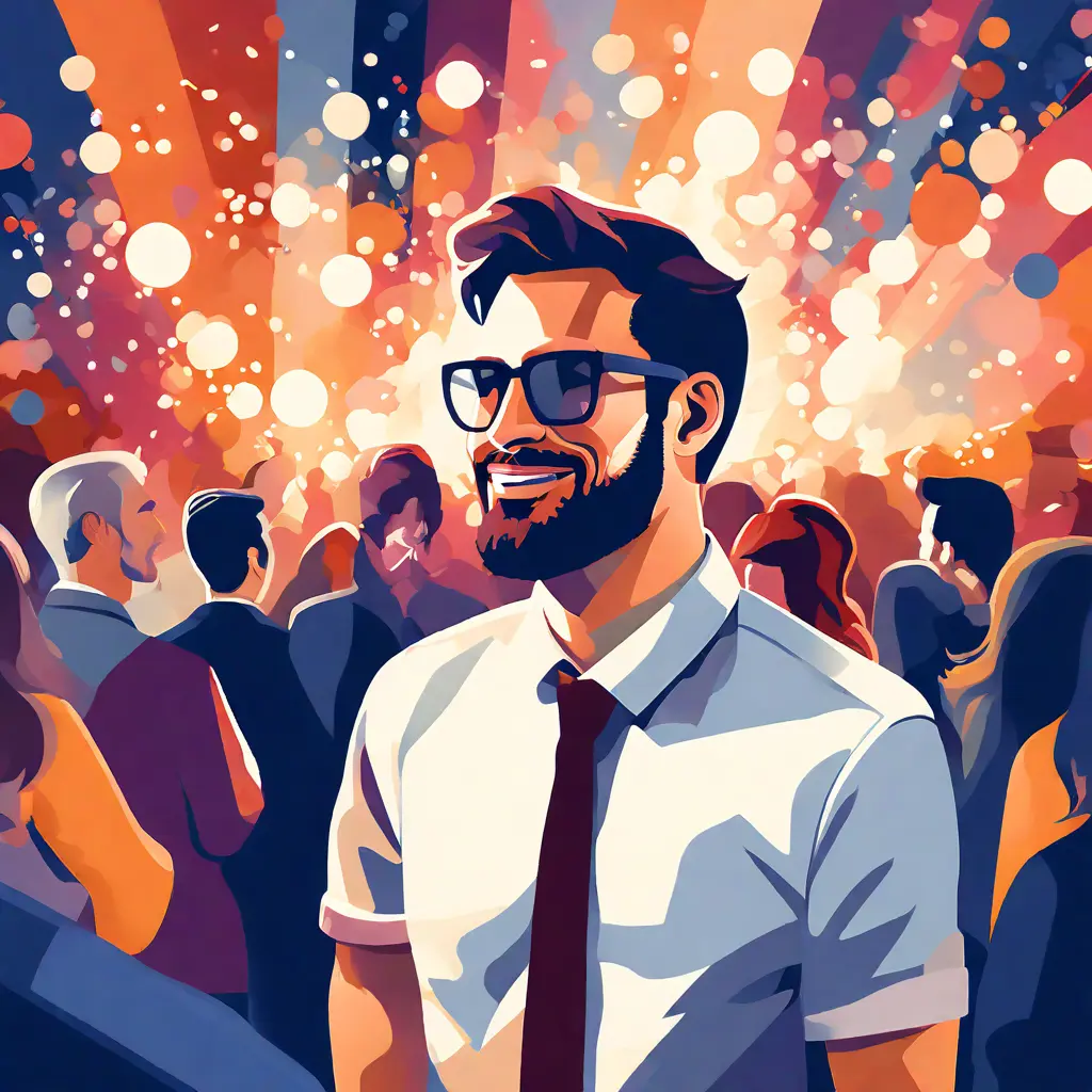 simple abstract illustration of  An employee participating in a company event or social gathering, warm colours