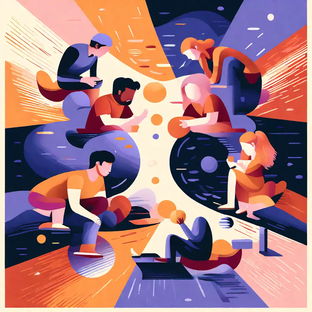 simple abstract illustration of A team problem-solving together, warm colours simple abstract illustration of A team problem-solving together, warm colours
