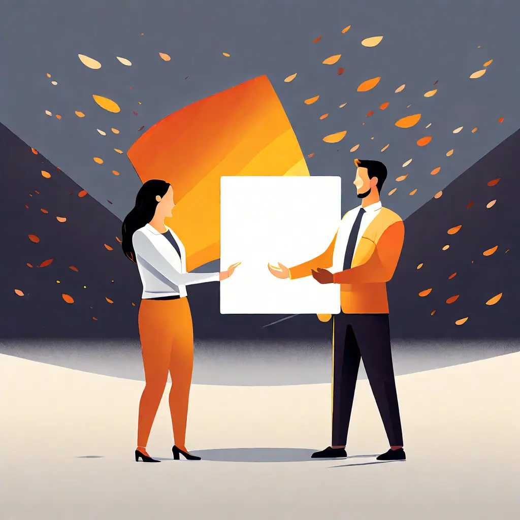simple abstract illustration of  An employee receiving recognition for their work, warm colours