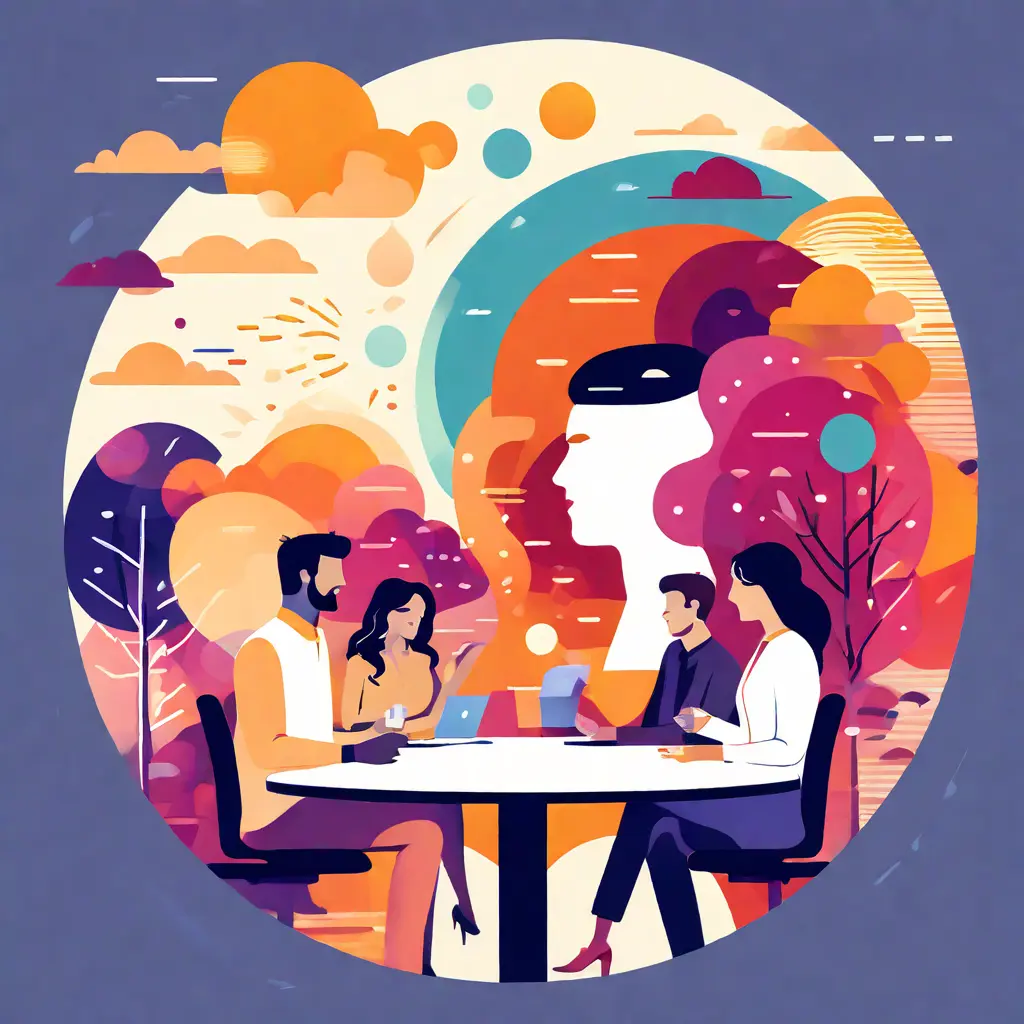 simple abstract illustration of Employee brainstorming session, warm colours simple abstract illustration of Employee brainstorming session, warm colours