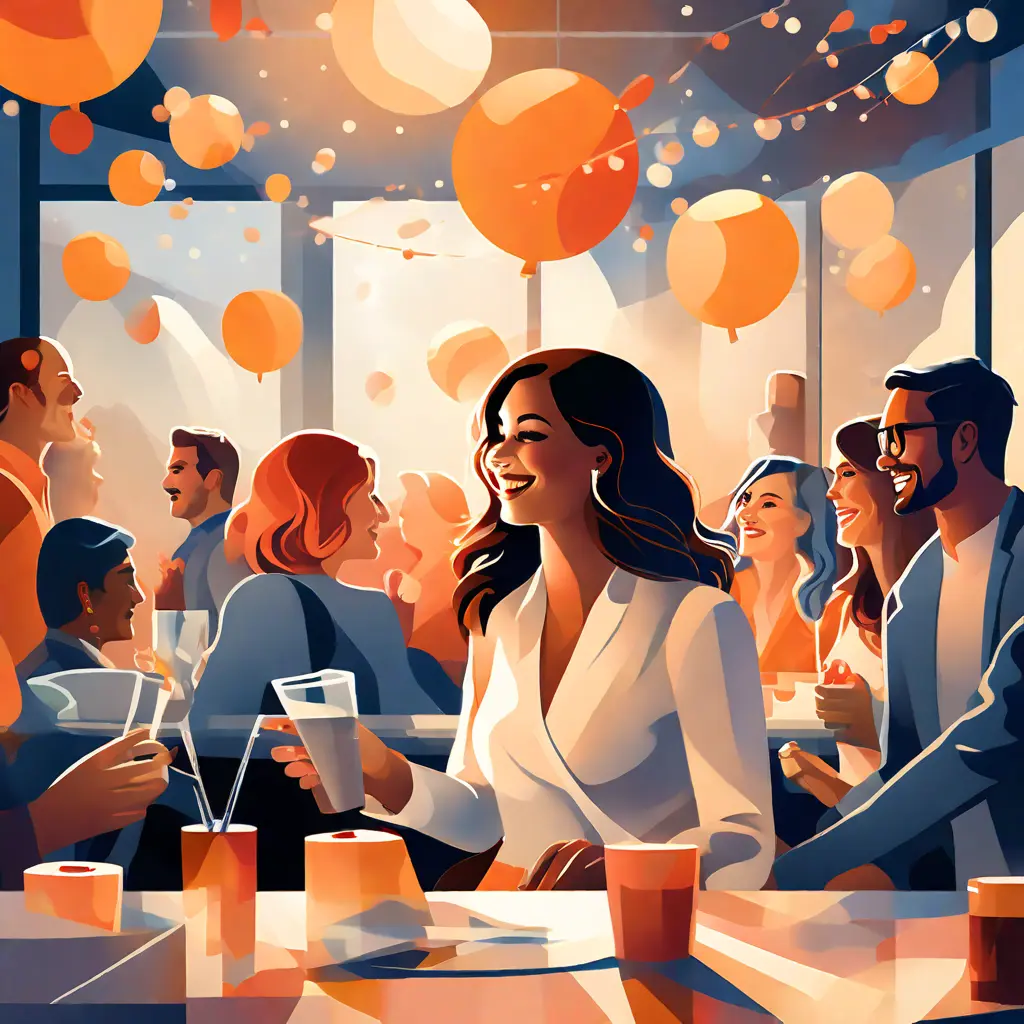simple abstract illustration of  Employee participating in a company-sponsored social event, warm colours