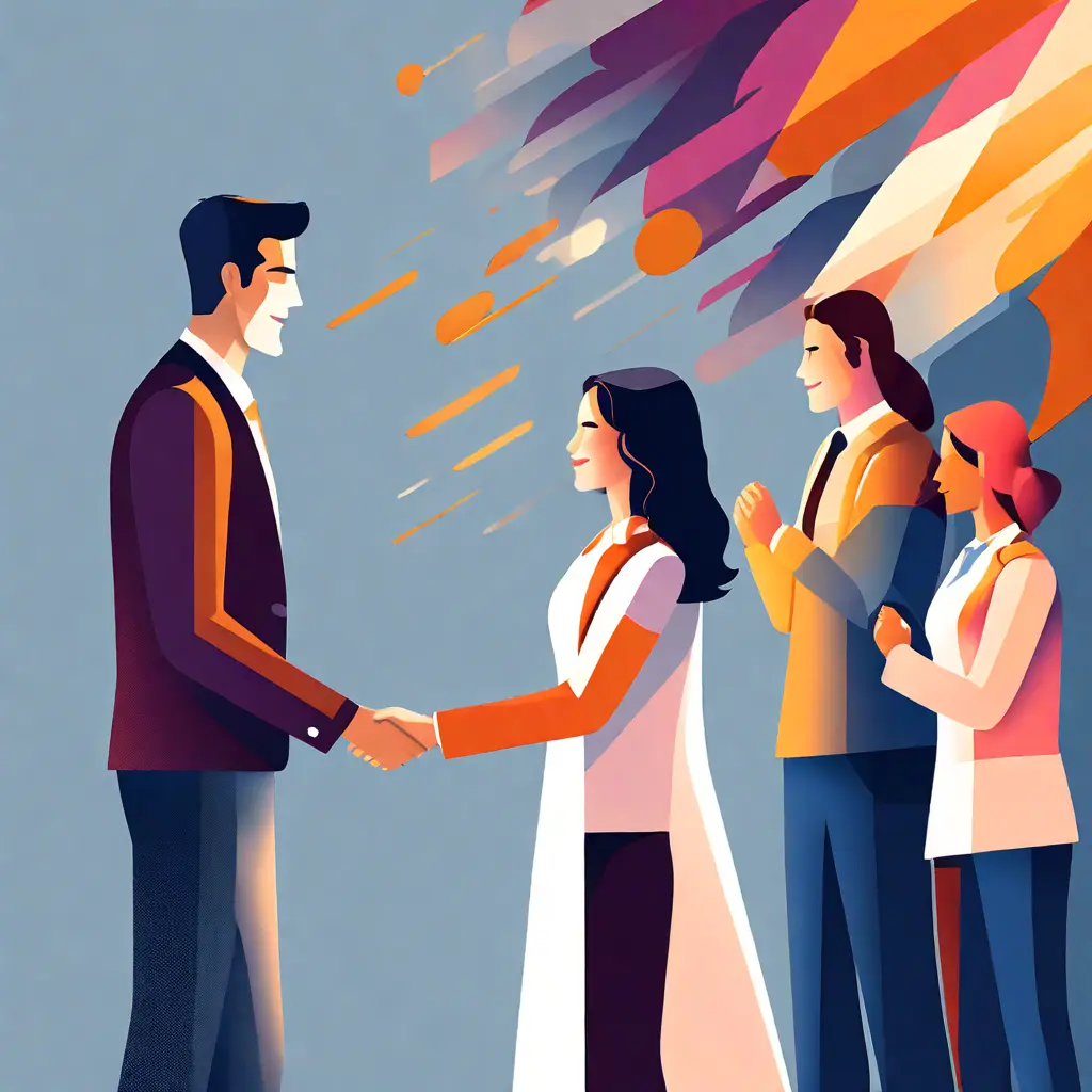 simple abstract illustration of  Employee receiving recognition for their hard work, warm colours