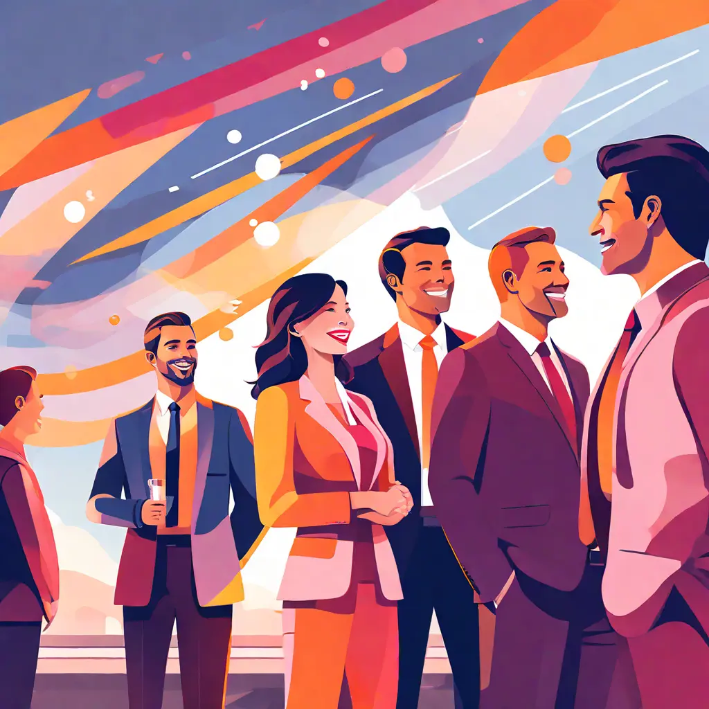 simple abstract illustration of Employee recognition ceremony, warm colours simple abstract illustration of Employee recognition ceremony, warm colours