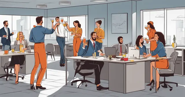 a group of people are having a party in an office