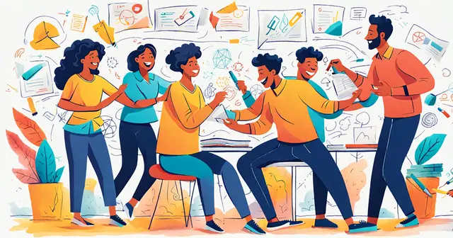 an illustration of a group of people having a meeting