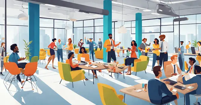 an illustration of a group of people in an office