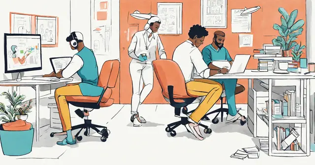 an illustration of a group of people working in an office