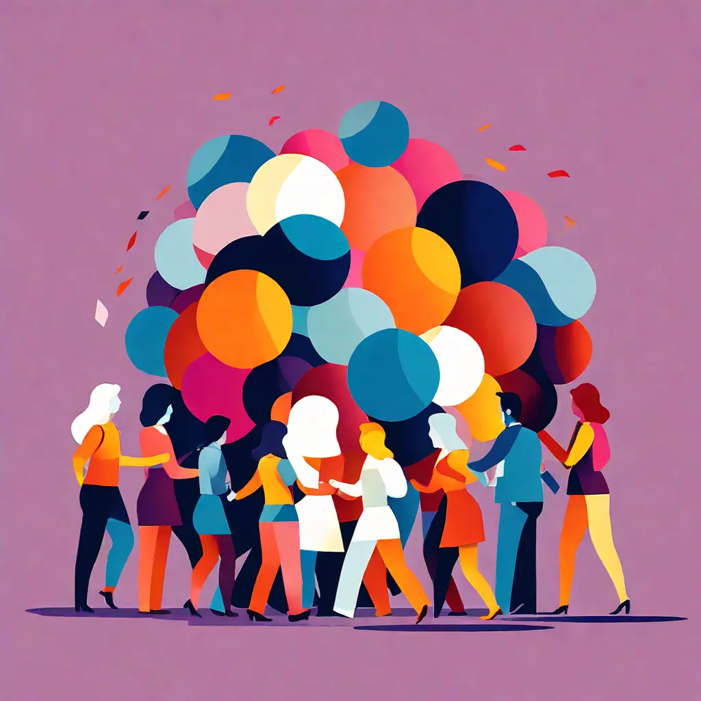simple abstract illustration of A group of employees participating in a team-building activity, warm colours simple abstract illustration of A group of employees participating in a team-building activity, warm colours