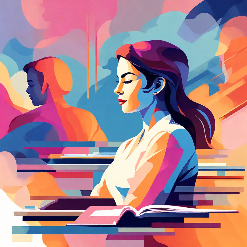 simple abstract illustration of An employee participating in a training or development workshop, warm colours simple abstract illustration of An employee participating in a training or development workshop, warm colours