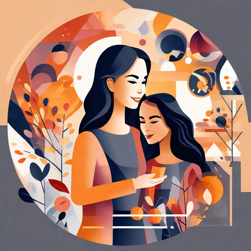 simple abstract illustration of Employee engagement specialist collaborating with HR and management, warm colours simple abstract illustration of Employee engagement specialist collaborating with HR and management, warm colours