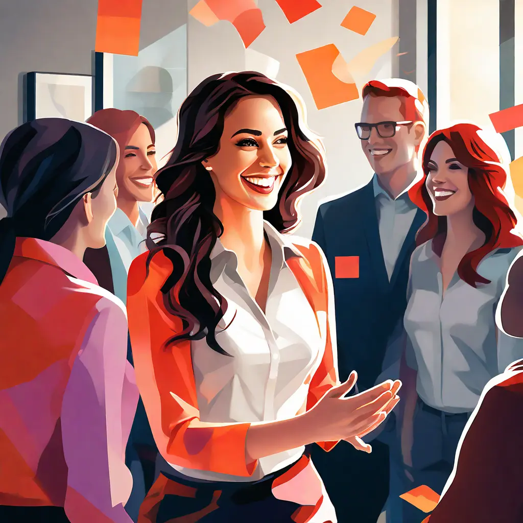 simple abstract illustration of Employee engagement specialist facilitating a team building activity, warm colours simple abstract illustration of Employee engagement specialist facilitating a team building activity, warm colours