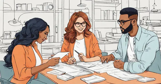 a group of people are sitting around a table looking at papers a group of people are sitting around a table looking at papers