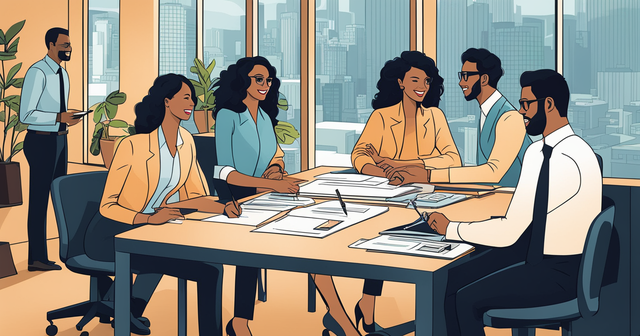 a group of people are sitting around a table with papers on it a group of people are sitting around a table with papers on it