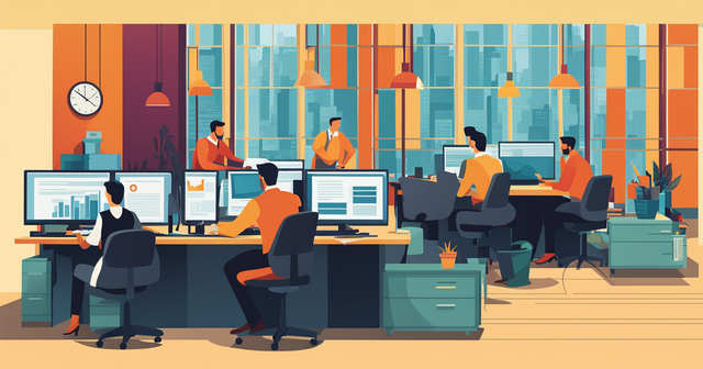 an illustration of a group of people working in an office an illustration of a group of people working in an office