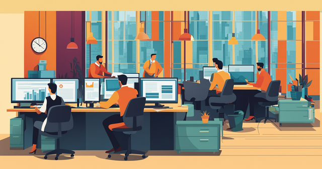 an illustration of a group of people working in an office