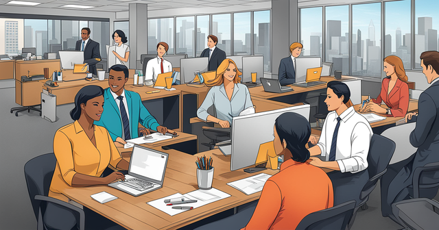 an illustration of a group of people working in an office